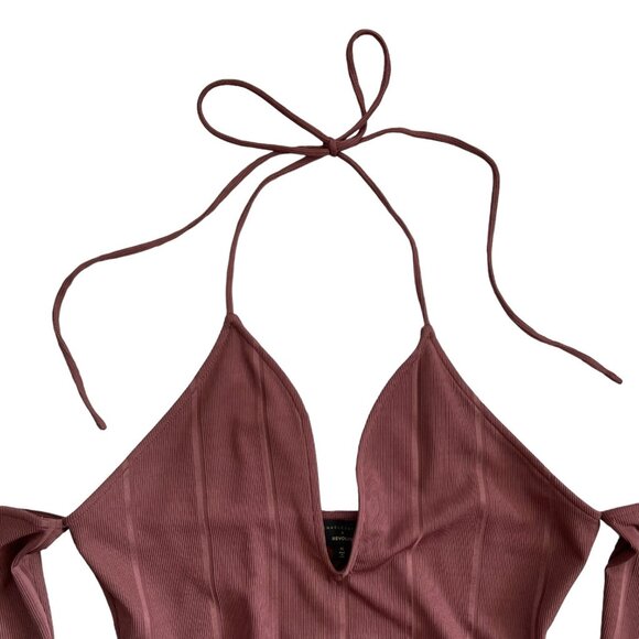 Michael Costello x Revolve Hattie Cold Shoulder Ribbed Bodysuit Mauve XL NWT - Picture 4 of 16